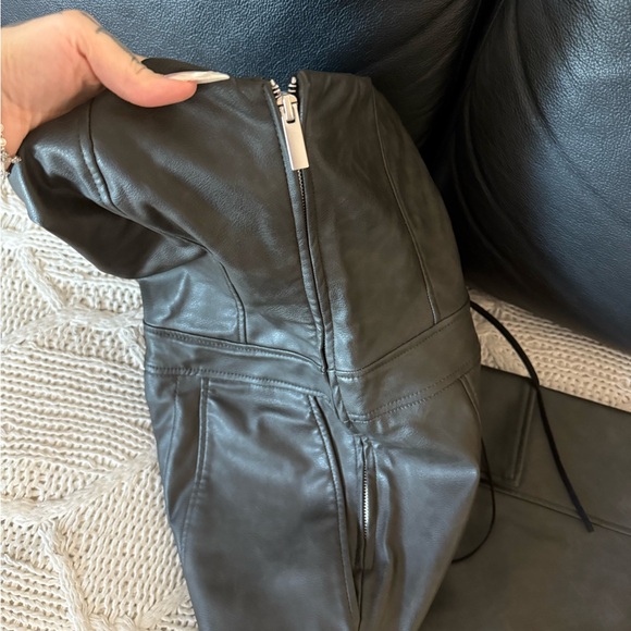 Dark green  Faux Leather Cargo Jumpsuit - Picture 5 of 7